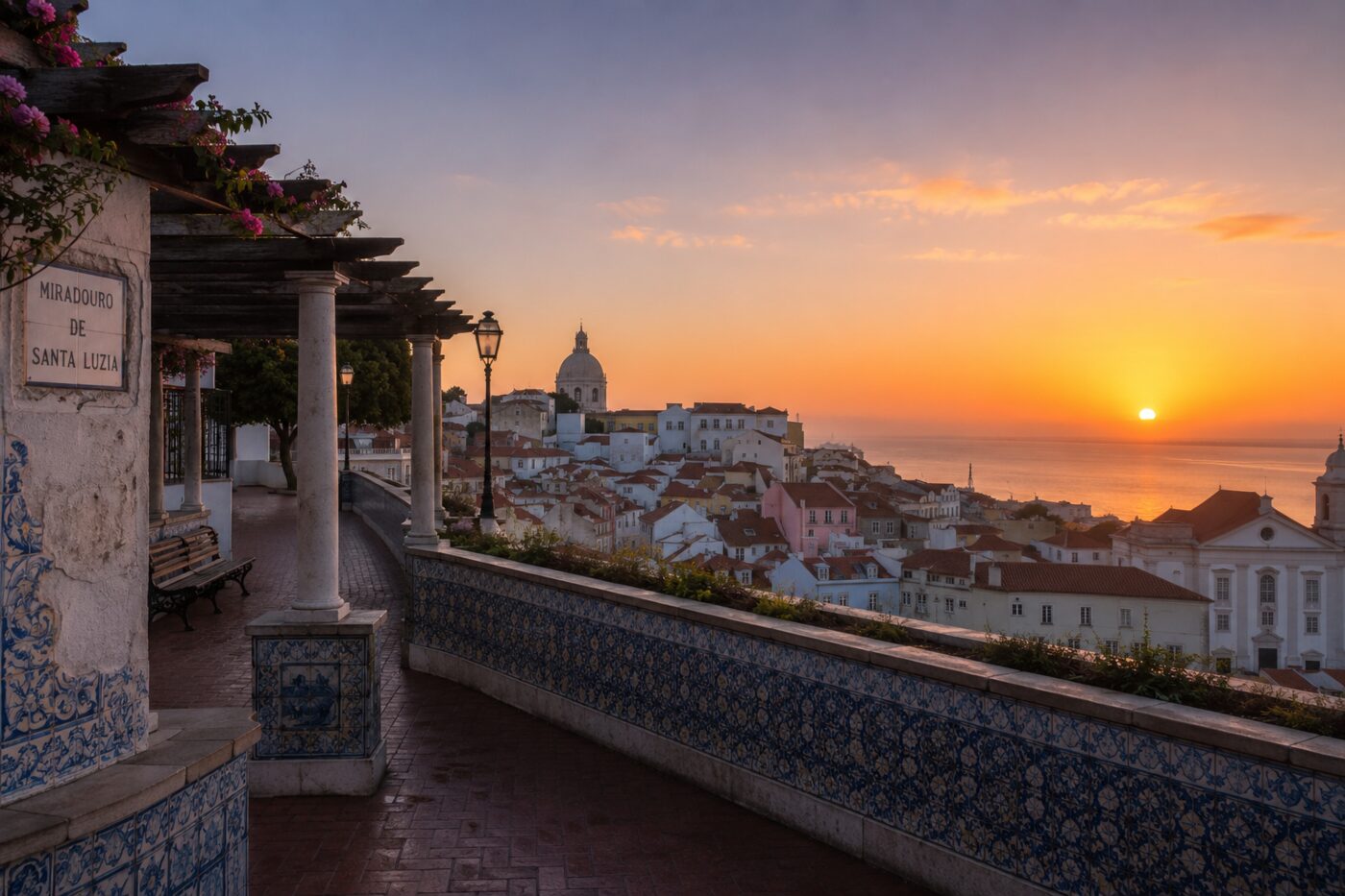 Sunset over Alfama from Miradouro de Santa Luzia, Lisbon